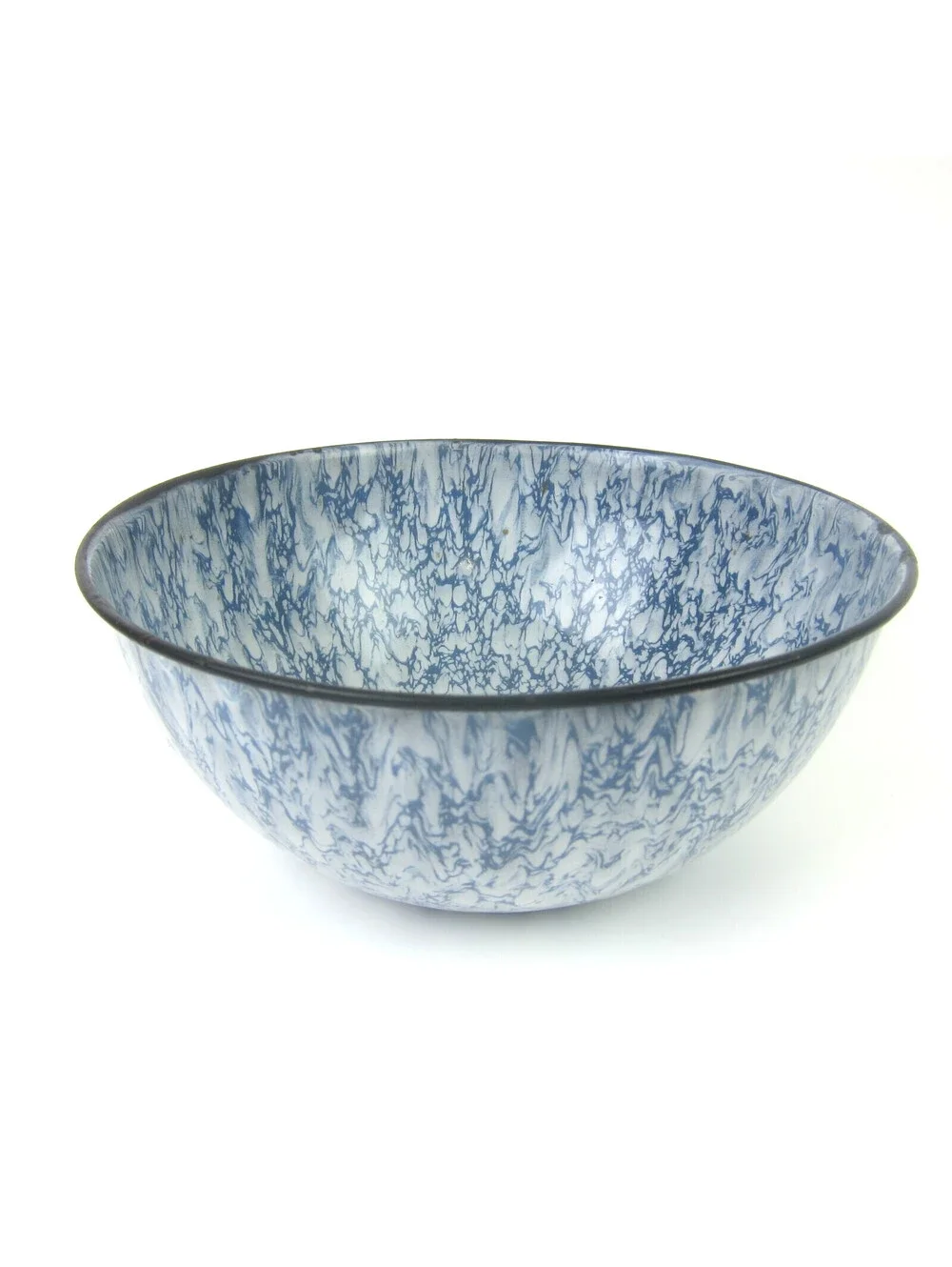 Antique Graniteware Mixing Bowl Blue Swirl 8